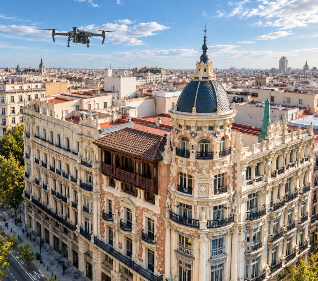 Inspección inteligente de fachadas y cubiertas con dron + IA